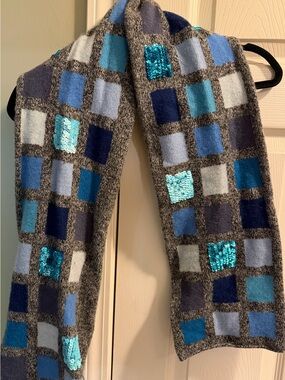 🧣 Vintage GAP 100% Lambswool Sequin Patchwork Knit Scarf